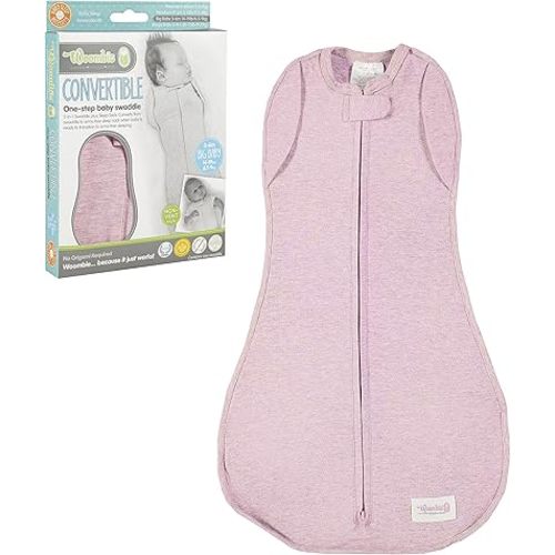 Woombie Convertible Baby Swaddling Blanket I Swaddle Converts to Arms-Free Wearable Blanket for Babies Up to 6 Months, Pink Posey 14-19 lbs