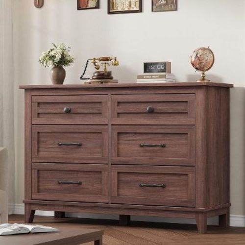 6 Dresser for Bedroom, 47 in Wide Drawer Dresser with Storage Freestanding, Wooden Closet Dresser Storage Chest for Bedroom, Brown