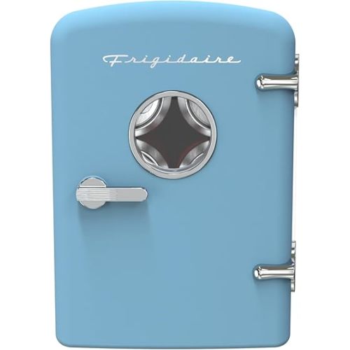 Frigidaire Retro 9-Can Mini Personal Fridge Portable Cooler for Car, Office, Bedroom, Dorm Room, or Cabin, 11.8" D x 7.1" W x 10.1" H, BLUE