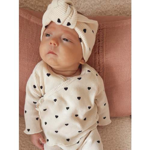 Organic Waffle Turban Headband, Black Heart