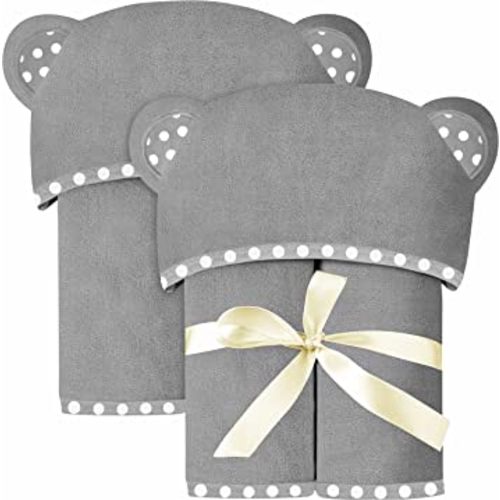 Set of 2 Hooded Baby Towels – Grey – Luxurious, Large and Super Absorbent – 30 x 30 Inch – Soft and Suitable for Infants, Toddlers and Kids – 400 GSM