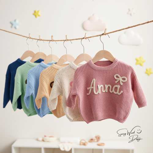 Custom Baby Sweater Embroidered, Knit Sweater Toddler, Family Photo Personalized Clothes, Baby Shower Gifts, Newborn and 1st Birthday Gift