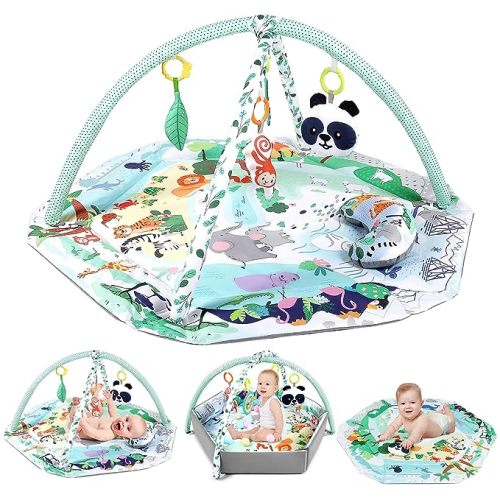 dearlomum 4-in-1 Interactive Activity Mat,Baby Play Mat with 6 Learning Toys, Motor Skill Development,Ball Pit with 18 Ocean Balls