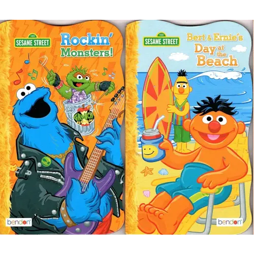Sesame Street Rockin Monsters! and Bert & Ernie's Day at the Beach. - Children's Board Book (Set of 2 Books)