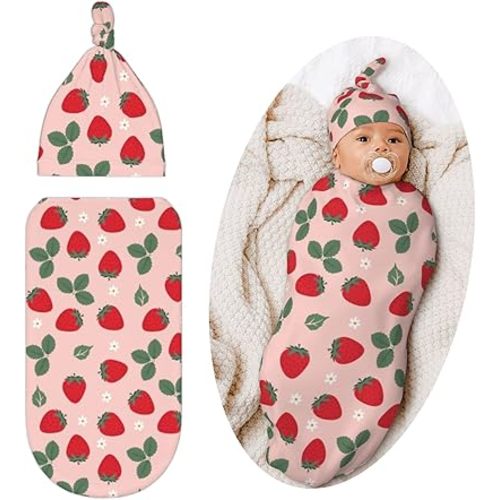 Strawberry Swaddle Blanket, Unisex Baby Stuff, Soft Sleeping Bag Sack, Cute Strawberry Baby Items Stuff