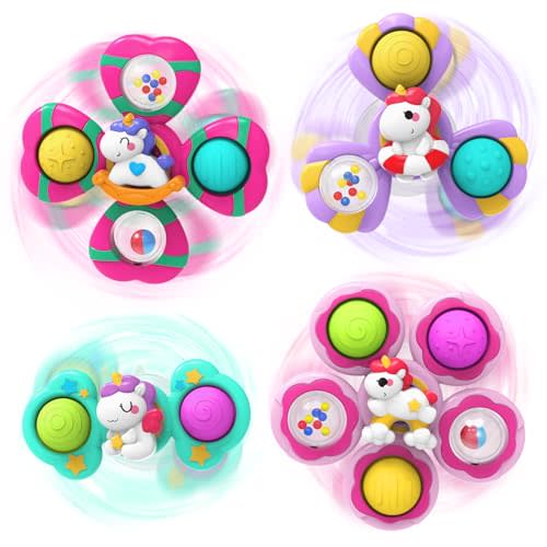 Fidget Spinner,1 2 Year Old Girl Boy Birthday Gifts,Baby Bath Toys for Kids Ages 1-3,Travel Toys for Toddlers,Suction Cup Spinner Toys for Girls(4PCS)