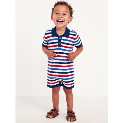 Sweater-Knit Polo One-Piece Romper for Baby