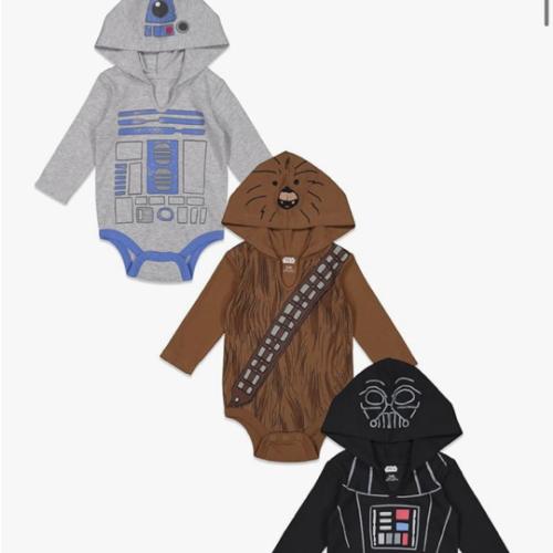 STAR WARS Chewbacca R2-D2 Darth Vader Baby 3 Pack Bodysuits Newborn to Infant