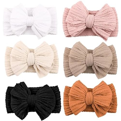 Niceye Handmade Baby Headbands Soft Stretchy Nylon Hair Bands with Bows for Newborn Infant Baby Toddler Girls- Pack of 6
