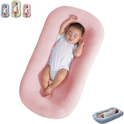 Baby Lounger for Newborn 0-24 Months, Baby Lounge Pillow，Bionic Organic Lounger for Baby, Soft Cotton Breathable Baby Nest Sleeper (Pink Newborn Lounger)