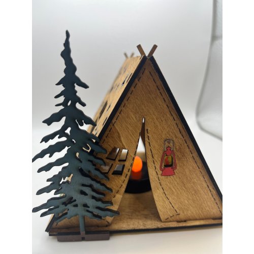 Handcrafted Wooden Tent Night Light outdoor design for Kids and Adults comes with a Battery Tea Light, Laser Cut handpainted, camping, gifts