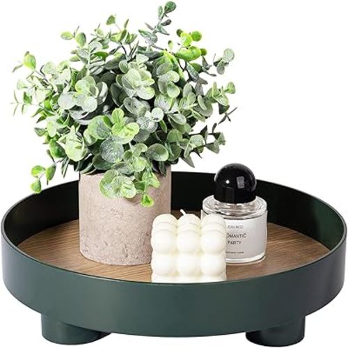 Decorative Tray Coffee Table Tray Round Trays for Home Decor Bathroom Counter Tray Perfume Organizer for Dining Table, Dresser, Kitchen, 12 Inch, Green