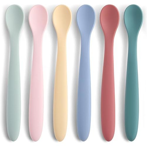 Baby Spoons,6 PCS Silicone Baby Feeding Spoons,Training Spoon,Soft Tip Feeding Baby Utensils for First Stage Baby and Infant,Dishwasher and Boil Safe