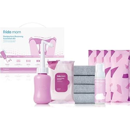 Frida Mom Postpartum Recovery Essentials Kit, Includes Disposable Underwear, Instant Ice Maxi Pads, Perineal Healing Foam, Perineal Healing Pad Liners and Upside Down Peri Bottle, 11 Piece Gift Set