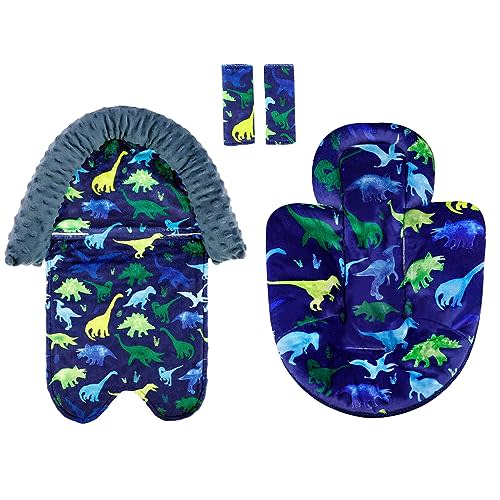 Baby Car Seat Insert and Strap Covers, Infant Insert Compatible with 4Moms MamaRoo and RockaRoo Swing, Gray Carseat Head Support for Boys, Dinosaur
