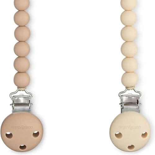Comfy Cubs Pacifier Clips 2 Pack - 100% Food Grade Silicone Baby Pacifier Clips, BPA & PVC Free - CPSIA Certified, Lightweight and Flexible Baby Gifts - Beige & Light Beige