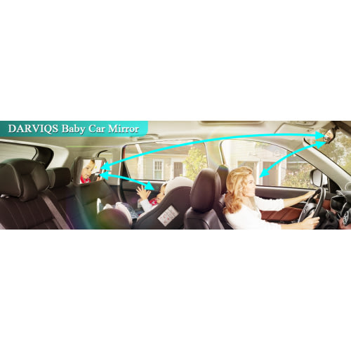 Baby Car Mirror, DARVIQS Seat Safely Monitor Infant Child in Rear Facing Seat, Wide View Shatterproof Adjustable Acrylic 360°for Backseat, Crash Tested and Certified for Safety - black