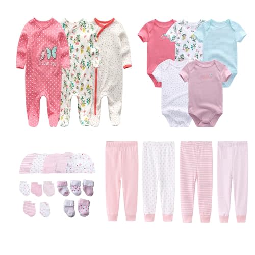 MAMIMAKA Newborn Layette Gift Set 27-Piece Baby Girl Clothes Bodysuits, Pants Essentials and Accessories 0-12Months
