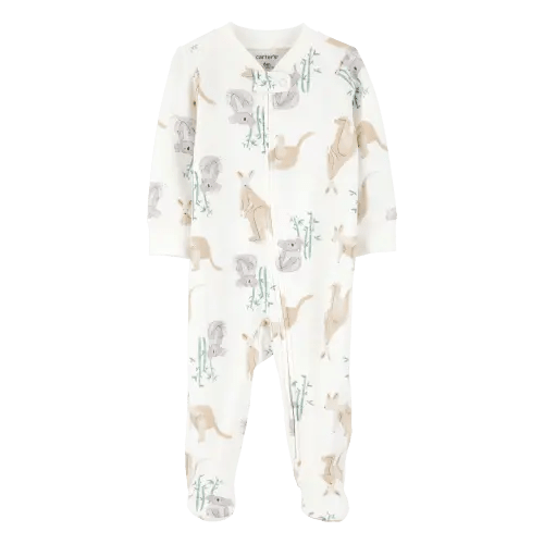Baby Girl Kangaroo 2-Way Zip Cotton Sleep & Play Pajamas - Ivory - Carter's | Carter's