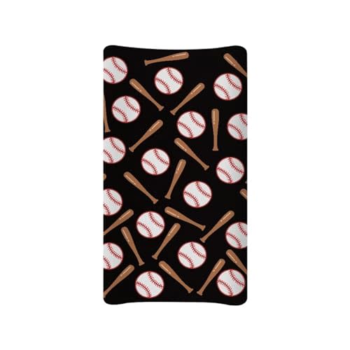 HUISEFOR Baseball Print Changing Pad Cover for Baby Diaper Change Table Covers Soft Stretchy Unisex Diaper Change Table Sheets 16 X 32 Cradle Mattress Sheets