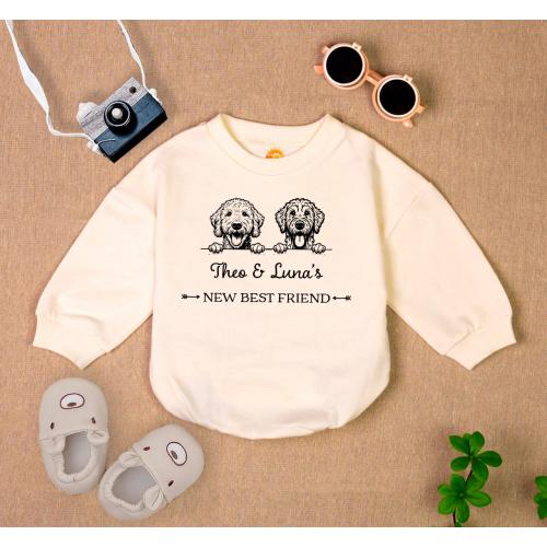 New Best Friend Romper Sweatshirt, Custom Name Baby Bodysuit, Baby Shower Gift, Personalized Dog Name Dog Love, Newborn Baby Outfit