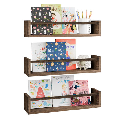 Loon Peak® Nursery Book Shelves, 16.5 Inch Floating Bookshelves For Wall , Baby Nursery Decor, Solid Wood Wall Mounted Shelves For Books, Toys And Decor Storage (Brown/Set Of 3) | Wayfair