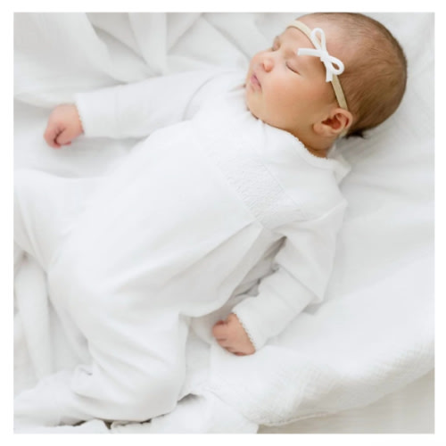 Essentials Smocked White Footie with White Trim