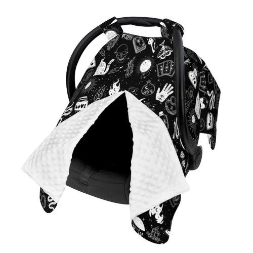 Goth Carseat Covers Baby, Gothic Winter Carseat Cover for Baby, Minky Baby Car Seat Cover for Boy & Girl, Peekaboo Opening Car Seat Canopy for Newborn, Multi Use Mom Nursing Cover, Gothic