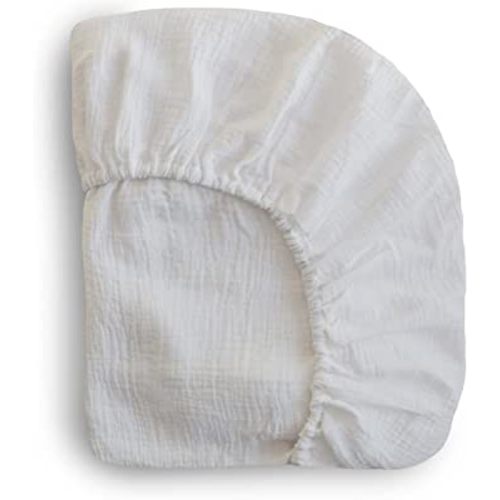 mushie Extra Soft Muslin Fitted Mini Crib Sheet | 24"x 38" (White)
