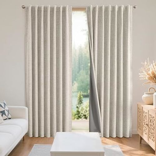 Joydeco Black Blackout Curtains for Bedroom - Linen Curtains37×84 inch, 100% Thermal Insulated 2 Panels Light Blocking Drapes, Rod Pocket & Back Tabs, Darkening Privacy for Living Room