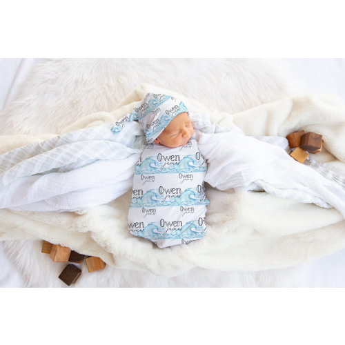 Ocean Waves Swaddle Blanket - Sea Blanket - Sea Nursery - Baby Shower Gift - Personalized Name Blanket - Surfboard Blanket - Sports Swaddle