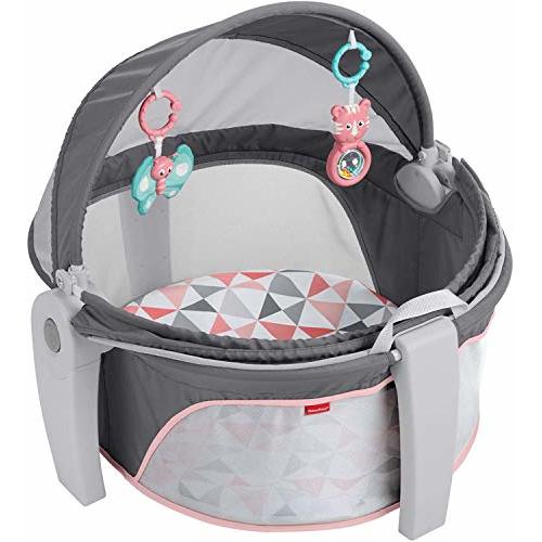 Fisher-Price Portable Bassinet On-The-Go Baby Dome, Travel Play Space with Developmental Newborn Toys & Canopy, Rosy Windmill