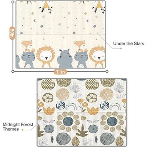 mloong Baby Play Mat, 71x59x0.4 Large Thick Playmat, Folding Portable Waterproof Reversible Double-Sided Crawling Mat, Baby Floor Mat for Infants and Toddlers, Easy to Clean (71x59x0.4in-Star)
