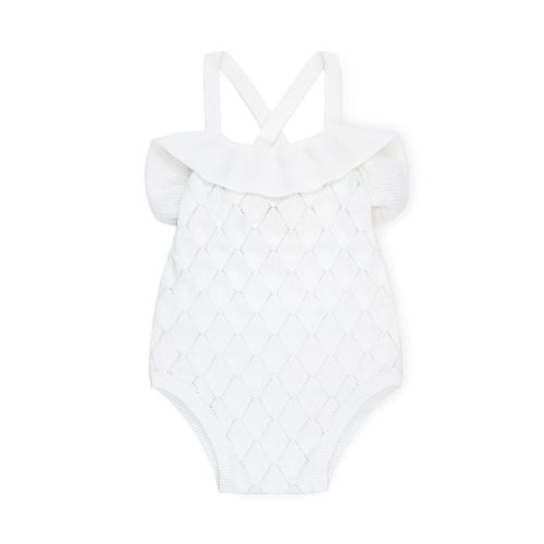 Hope & Henry Baby Ruffle Sweater Romper (white Diamond Pointelle, 0-3 Months)