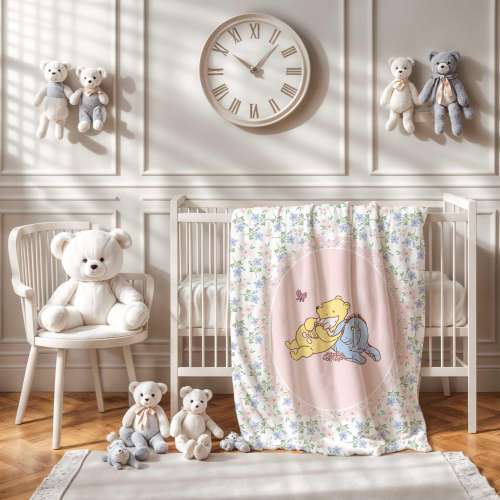 Winnie the Pooh Baby Blanket: Pink Floral Nursery Theme