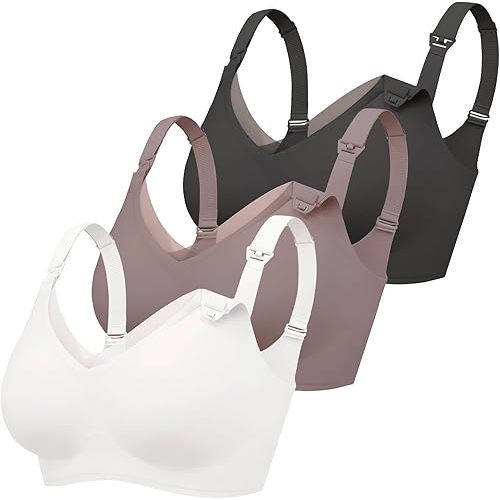 Gailife 3 Pack Nursing Bras for Breastfeeding Seamless V Neck Mesh Maternity Bra Comfort Pregnancy Sleep Bralette