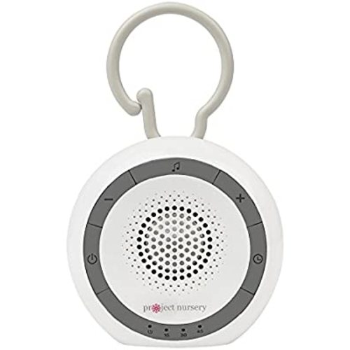 Project Nursery Portable Sound Soother for Baby, White Noise Sound Machine and Sleep Soother with 4 Natural Sounds and 2 Lullabies, Sleep Timer, Volume Control and Flexible Clip, White