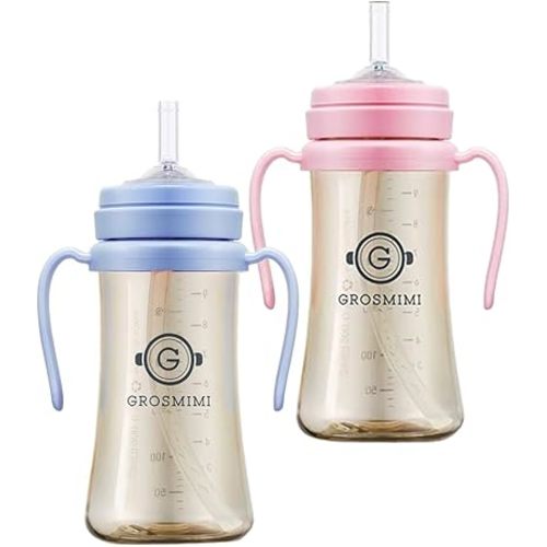GROSMIMI PPSU Spill Proof Magic Sippy Cup 10 oz Bundle (Pink,Skyblue) 2 Pack
