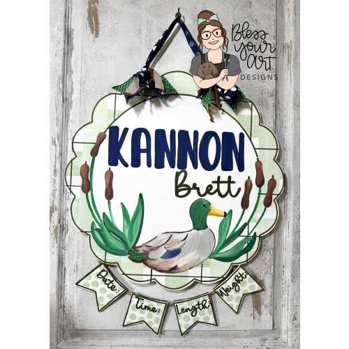 Mallard Duck Sign, Door Hanger, Duck Nursery Sign, Baby Stats Sign, Baby Announcement, Baby Shower Gift, Nursery Decor, Baby Sign, Outdoorsy