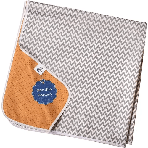 TotsAhoy! Baby Splat Mat for Under High Chair, 51" Waterproof and Washable Spill Mat, Anti-Slip Floor Protector, Baby Play Mat - Grey Chevron