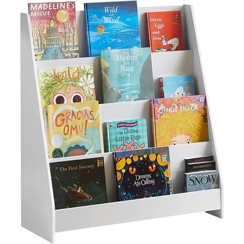 Bookshelf for Kids, Montessori Bookshelf Toddler Bookcase 4-Tiers, Storage Display Rack Organizer Holder for Classrooms, Playrooms, and Nursery, White, KMB32-W