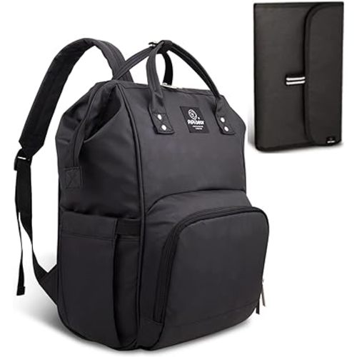 Pipi bear Nappy Changing Bag, Multi-functional Waterproof Travel Diaper Bag Backpack with Changing Pad (Black)