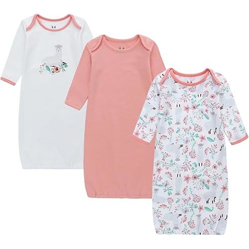 Baby Newborn Gown, 3 Packs Baby Sleeping Bag, Long Sleeve Sleep Sack, Cotton Cloths for Newborn Boys Girls 0-12 Months