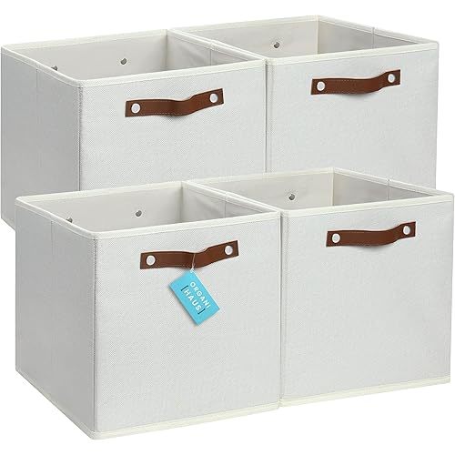OrganiHaus 30x30cm 4 Pack Cube Storage Bin, Fabric Storage Bins, Cube Storage Organizer Bins, Kallax Organizer Storage Basket, Closet Storage Bins, Panier de Rangement, Bac de Rangement White