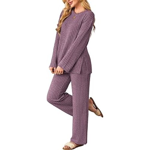 Womens Sets 2 Piece Outfits Matching Lounge Set Cozy Knit Pajamas Oversized Loungewear Fall Winter Clothes S-2XL