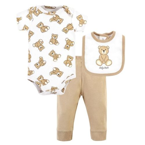 Hudson Baby Cotton Bodysuit, Pant And Bib Set, Teddy Bears, 6-9 Months