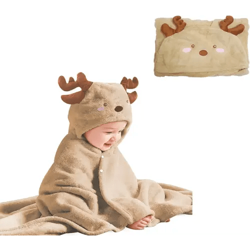 Toddler Bath Towel Baby Towels with Hood 27.5"X55" Ultra Absorbent Soft Bathrobe Blanket Kids Shower Towel for Girls and Boys(Beige Deer)