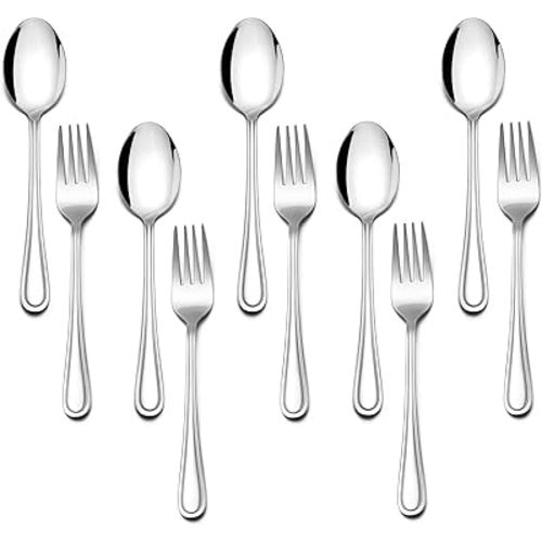 E-far 10-Piece Toddler Utensils, Kid Stainless Steel Silverware Set, Children Safe Forks and Spoons Set for Self Feeding, Healthy & Non-Toxic, Mirror Polished & Easy to Clean