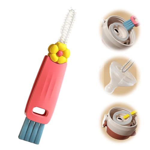 2025 New 3 in 1 Cup Lid Cleaning Brush Set, Multifunctional Portable Crevice Cleaner for Baby Bottle Gap Tight Spaces, Rotatable Cup Lid Cleaner (Red)