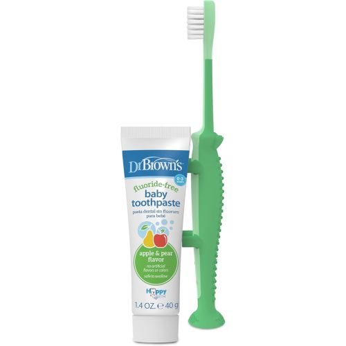 Dr. Brown's Baby and Toddler Toothbrush Set, Crocodile with Apple Pear Flavor Toothpaste